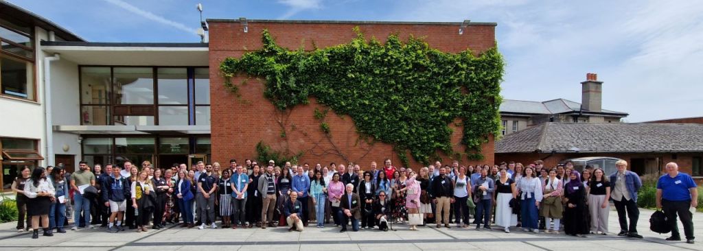 Delegates of the Irish Plant Scientists' Association Meeting 2026 gather for a group photo outside the Visitor Centre in the National Botanic Gardens, Glasnevin.